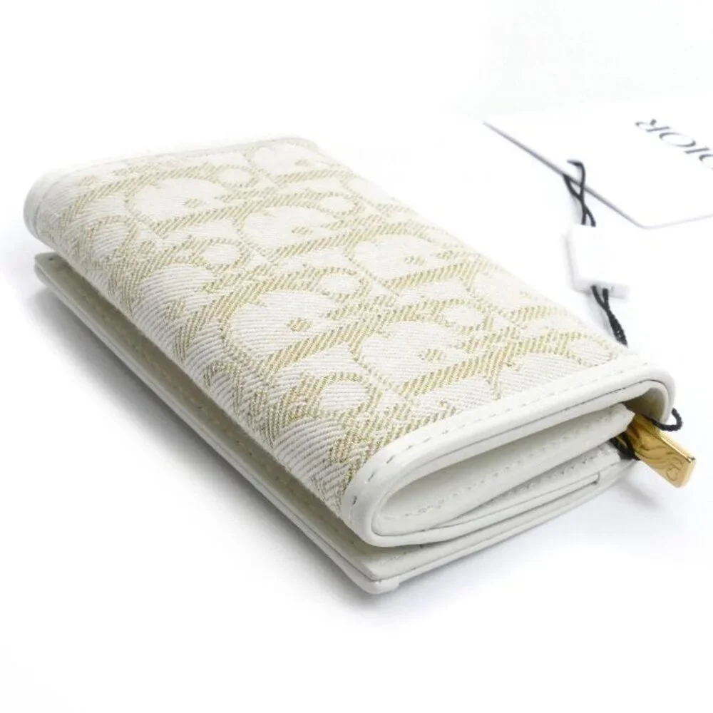 Christian Dior Oblique 30 Montaigne Medium Wallet Coin Case White Gold S2300